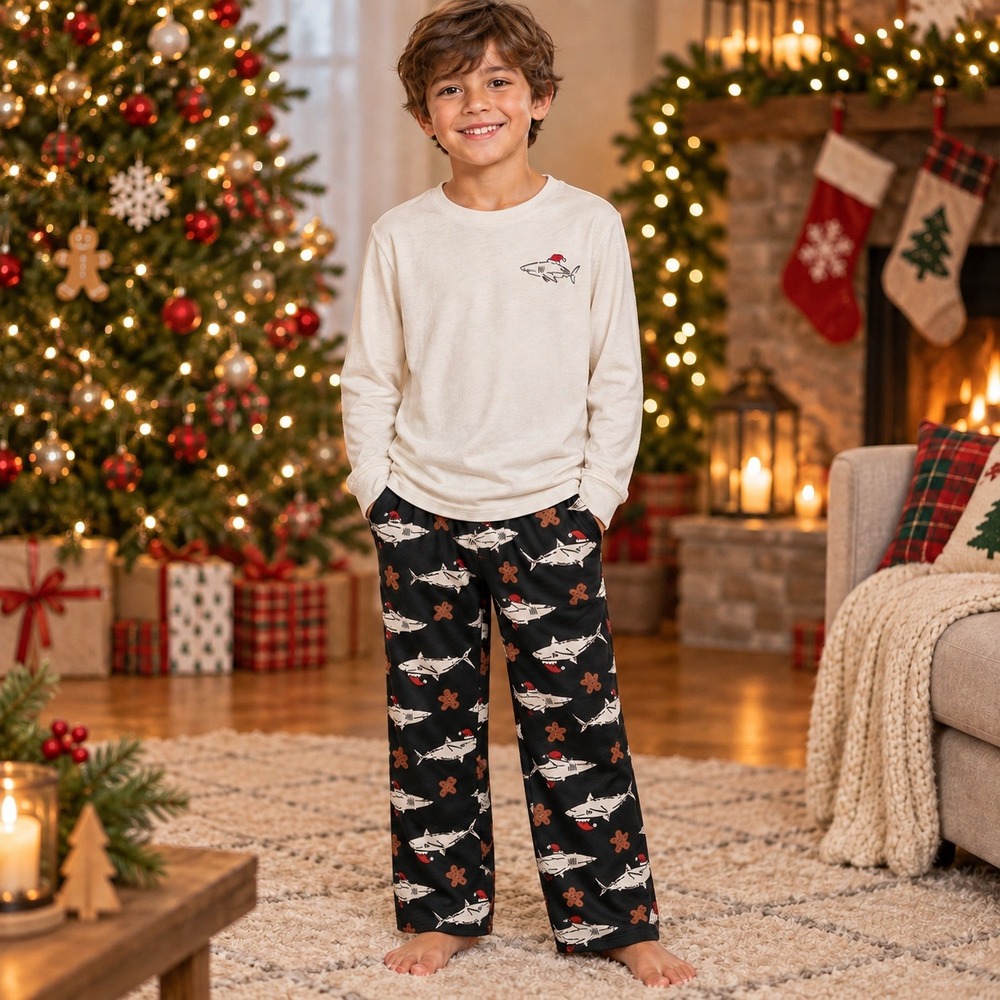 008 Cat & Jack Boys' Christmas Shark Pajama Set (XXL 16/18, NWT)